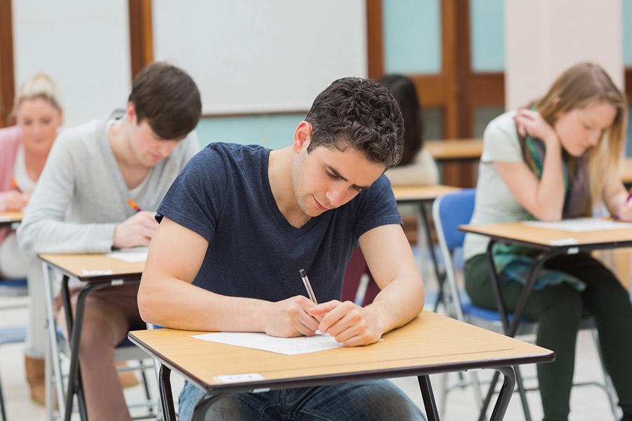 Students taking a test in a classroom in Youngstown